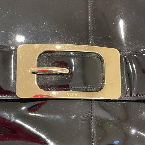 GUCCI Patent Leather VERNICE DIAMOND Silver Buckle Black ANKLE BOOTS! - Picture 8 of 14